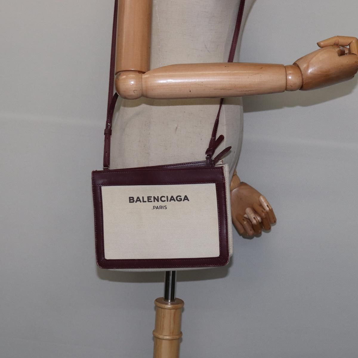 BALENCIAGA Navy Pochette Shoulder Bag Canvas Leather White 390641 Auth bs29426