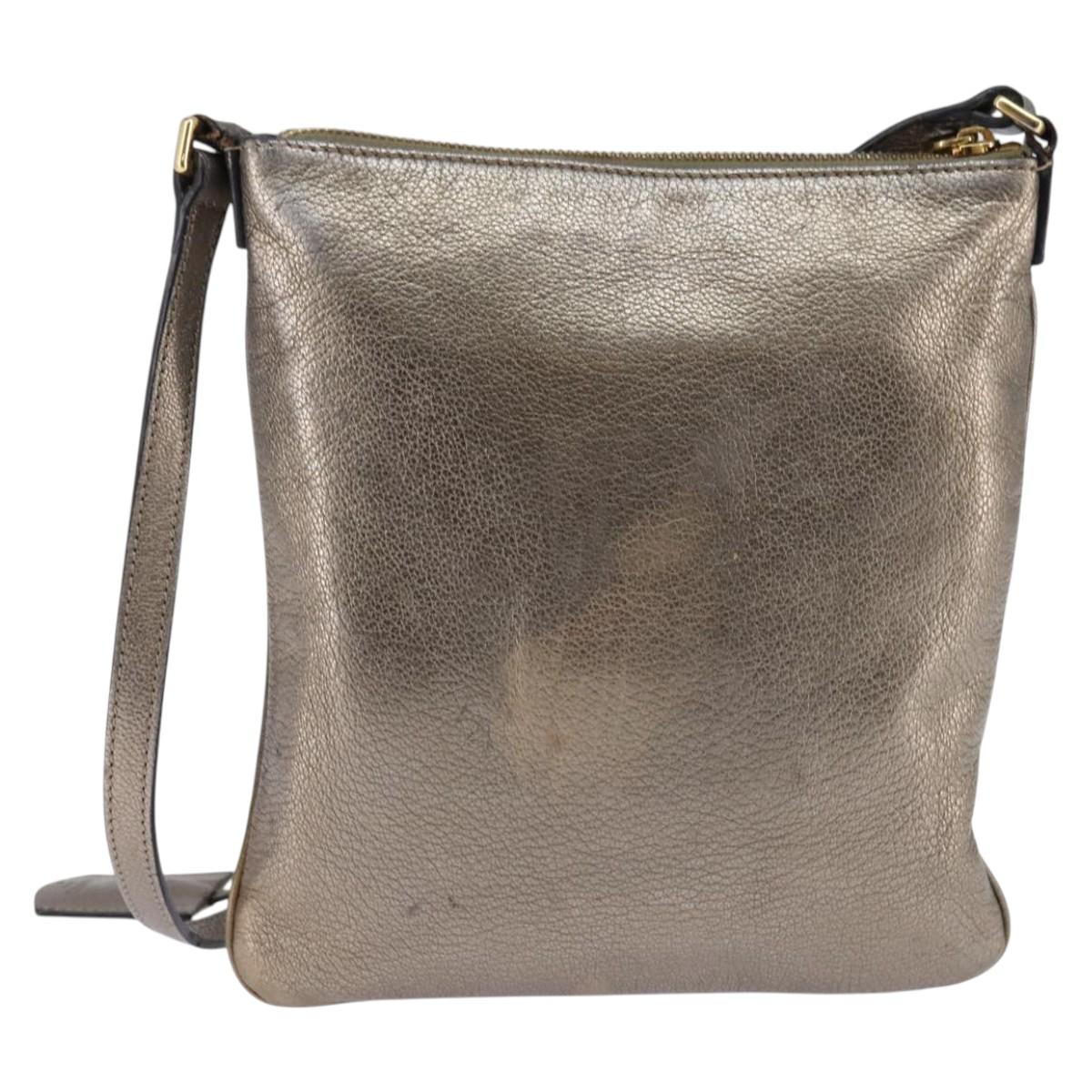 LOEWE anagram Shoulder Bag Leather Gold Auth bs29427