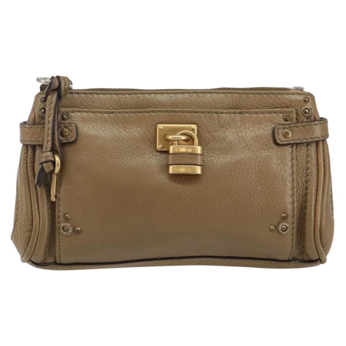 Chloe Paddington Accessory Pouch Leather Silver Beige Auth bs29428