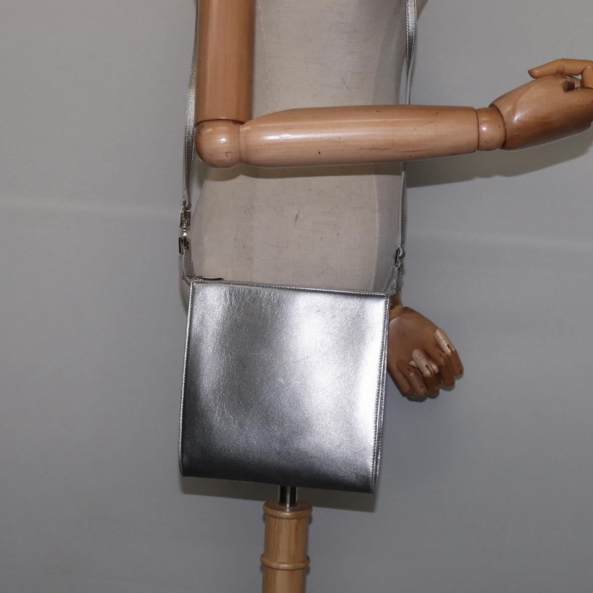 Salvatore Ferragamo Gancini Shoulder Bag Leather Silver Auth bs29440