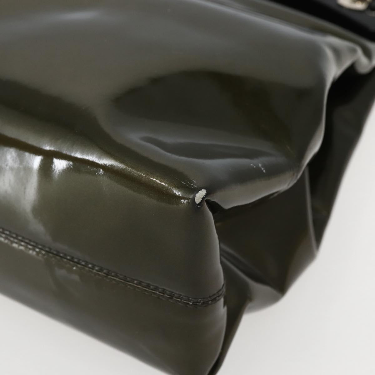 Salvatore Ferragamo Gancini Bag Patent leather Silver Olive Green Auth bs29443