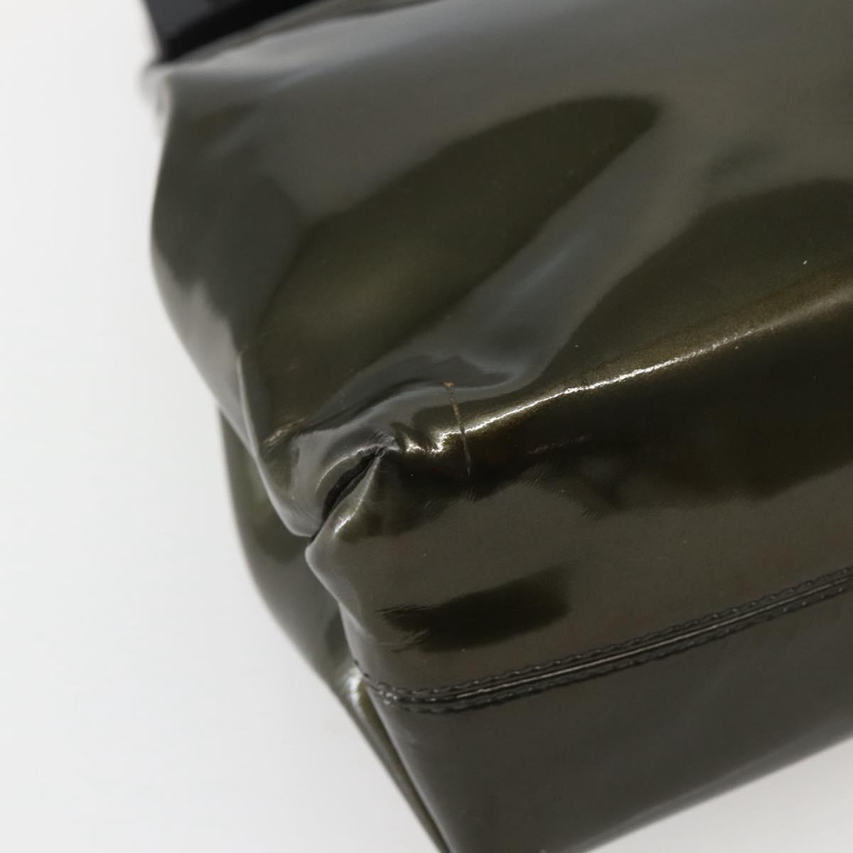 Salvatore Ferragamo Gancini Bag Patent leather Silver Olive Green Auth bs29443
