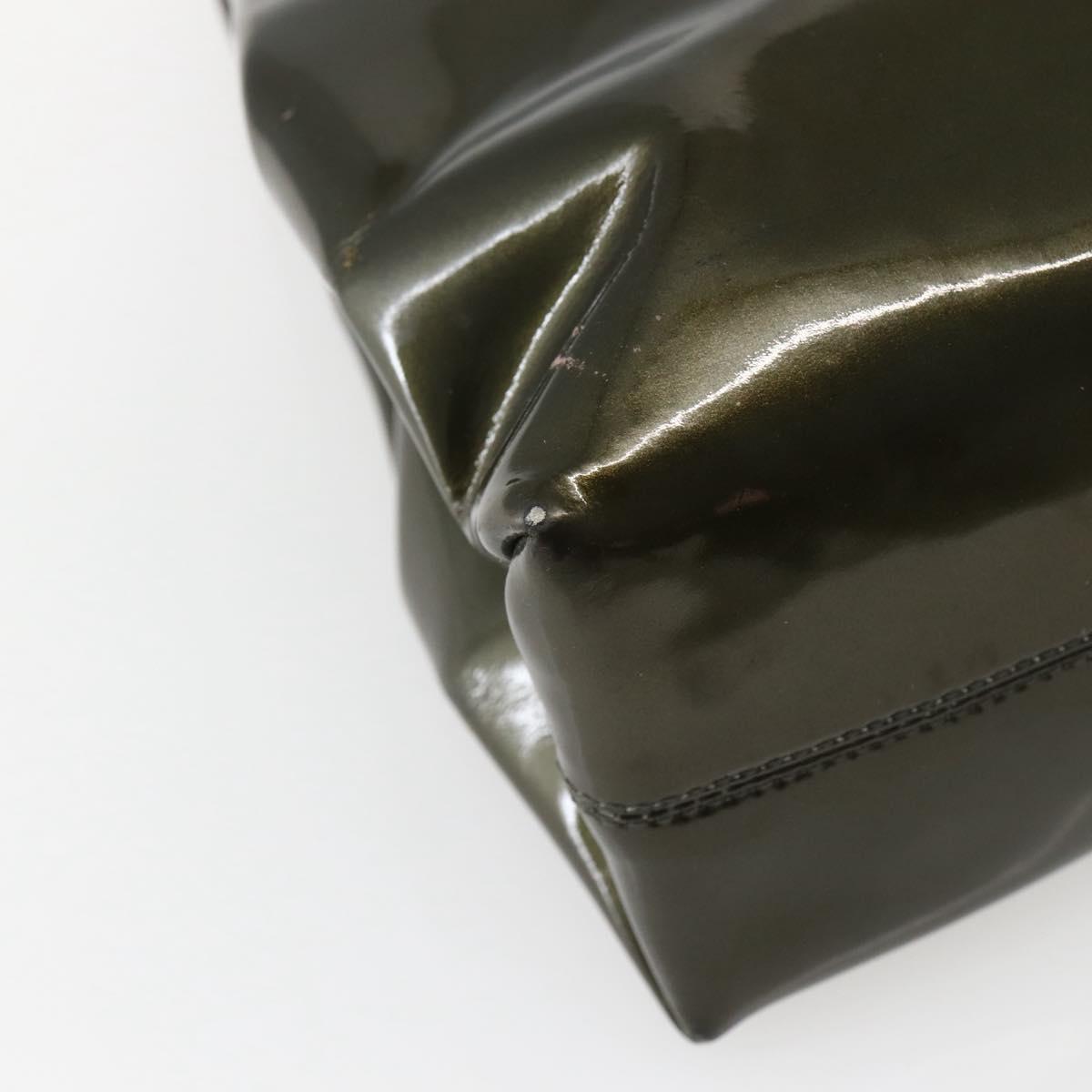 Salvatore Ferragamo Gancini Bag Patent leather Silver Olive Green Auth bs29443