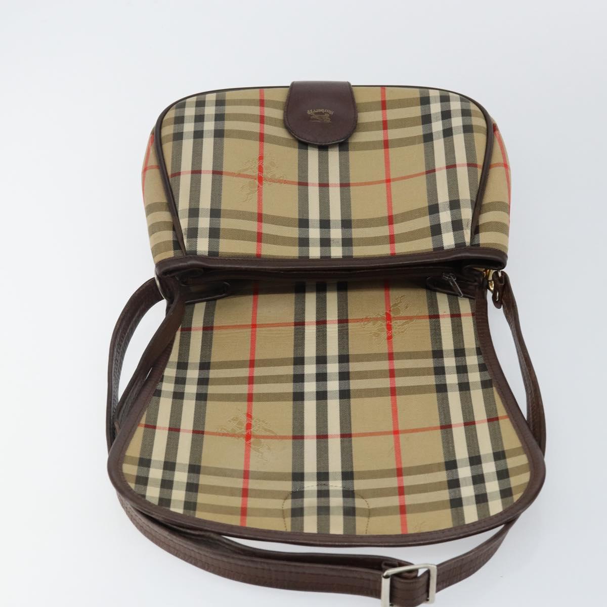Burberrys Nova Check Shoulder Bag Canvas Beige Gold Auth bs29444