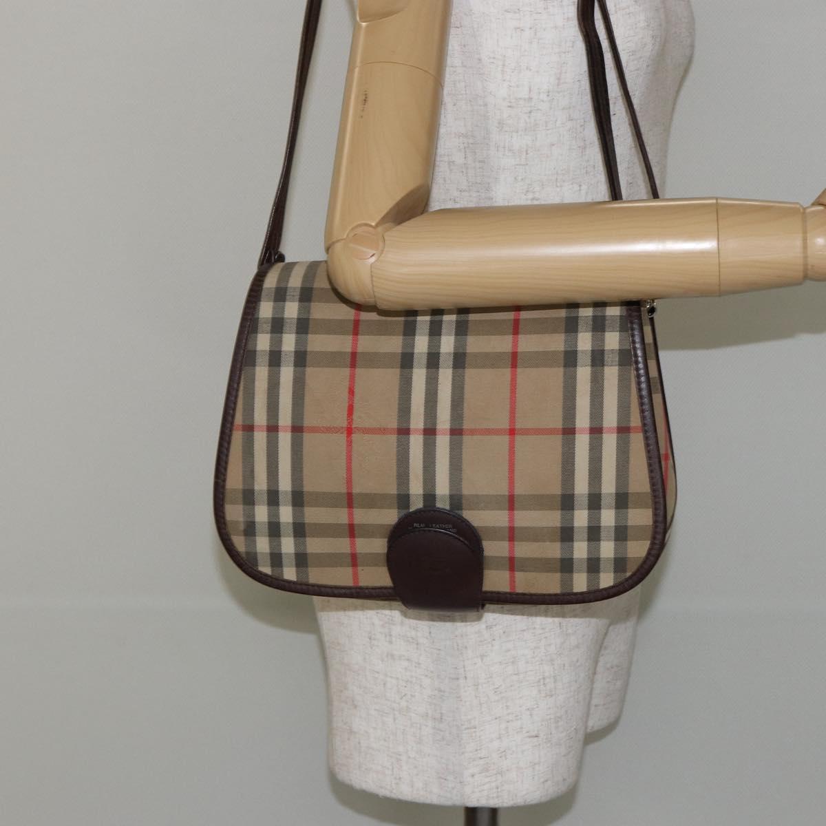 Burberrys Nova Check Shoulder Bag Canvas Beige Gold Auth bs29444