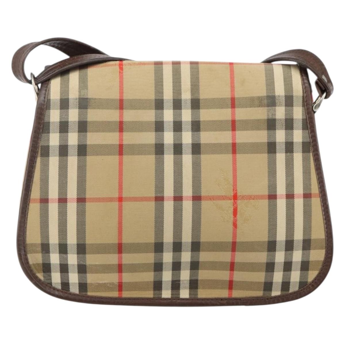 Burberrys Nova Check Shoulder Bag Canvas Beige Gold Auth bs29444