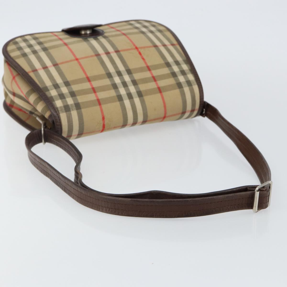 Burberrys Nova Check Shoulder Bag Canvas Beige Gold Auth bs29444