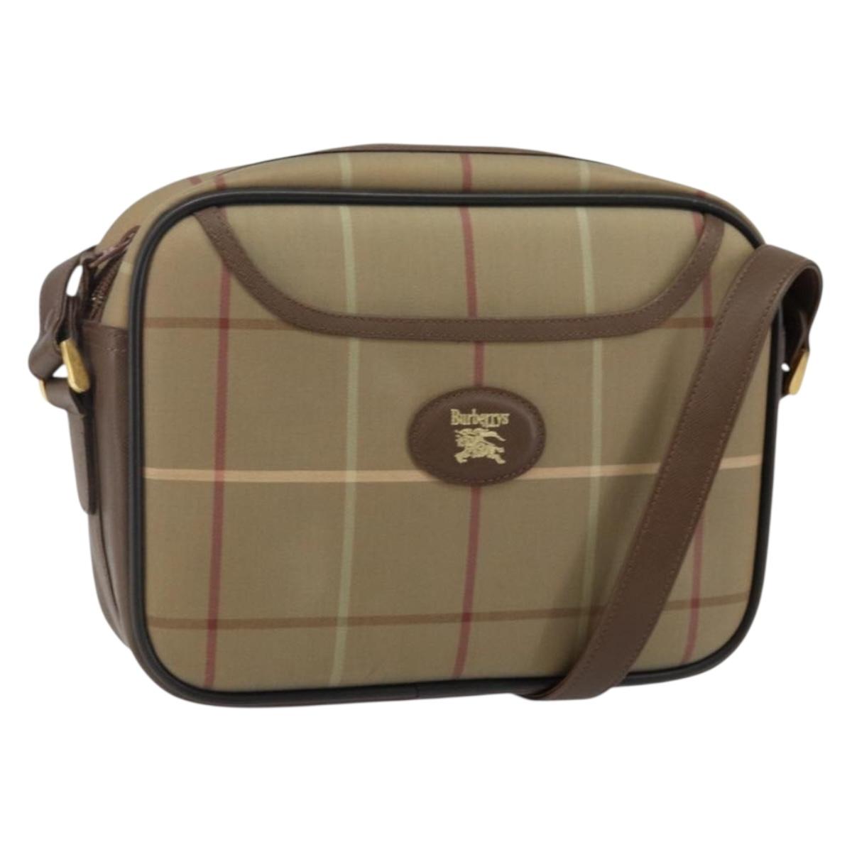 Burberrys Nova Check Shoulder Bag Canvas Beige Gold Auth bs29445