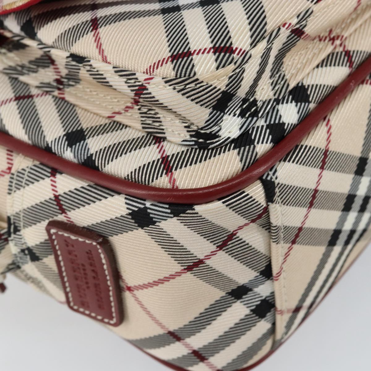 BURBERRY Nova Check Blue Label Shoulder Bag Canvas Beige Silver Auth bs29446