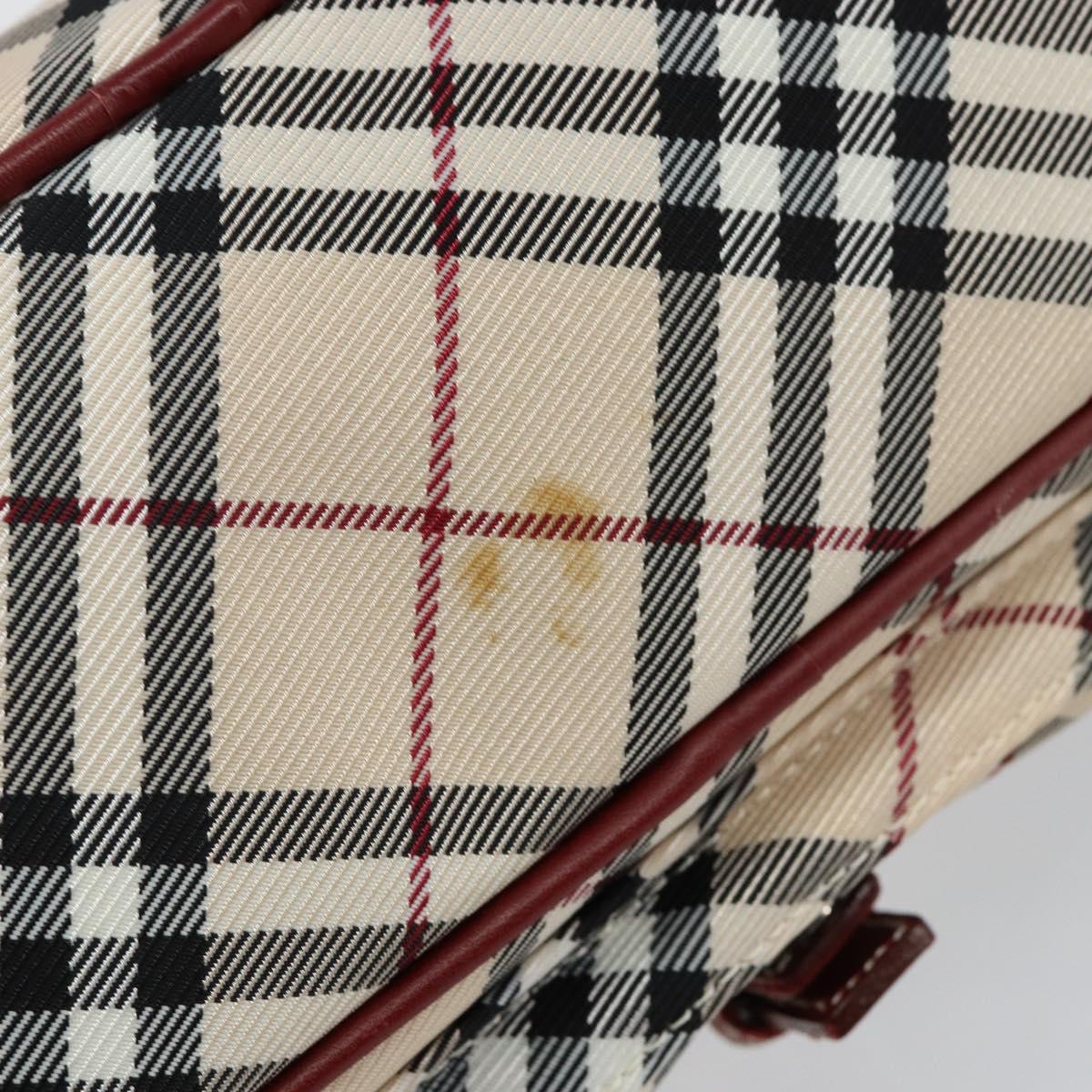 BURBERRY Nova Check Blue Label Shoulder Bag Canvas Beige Silver Auth bs29446