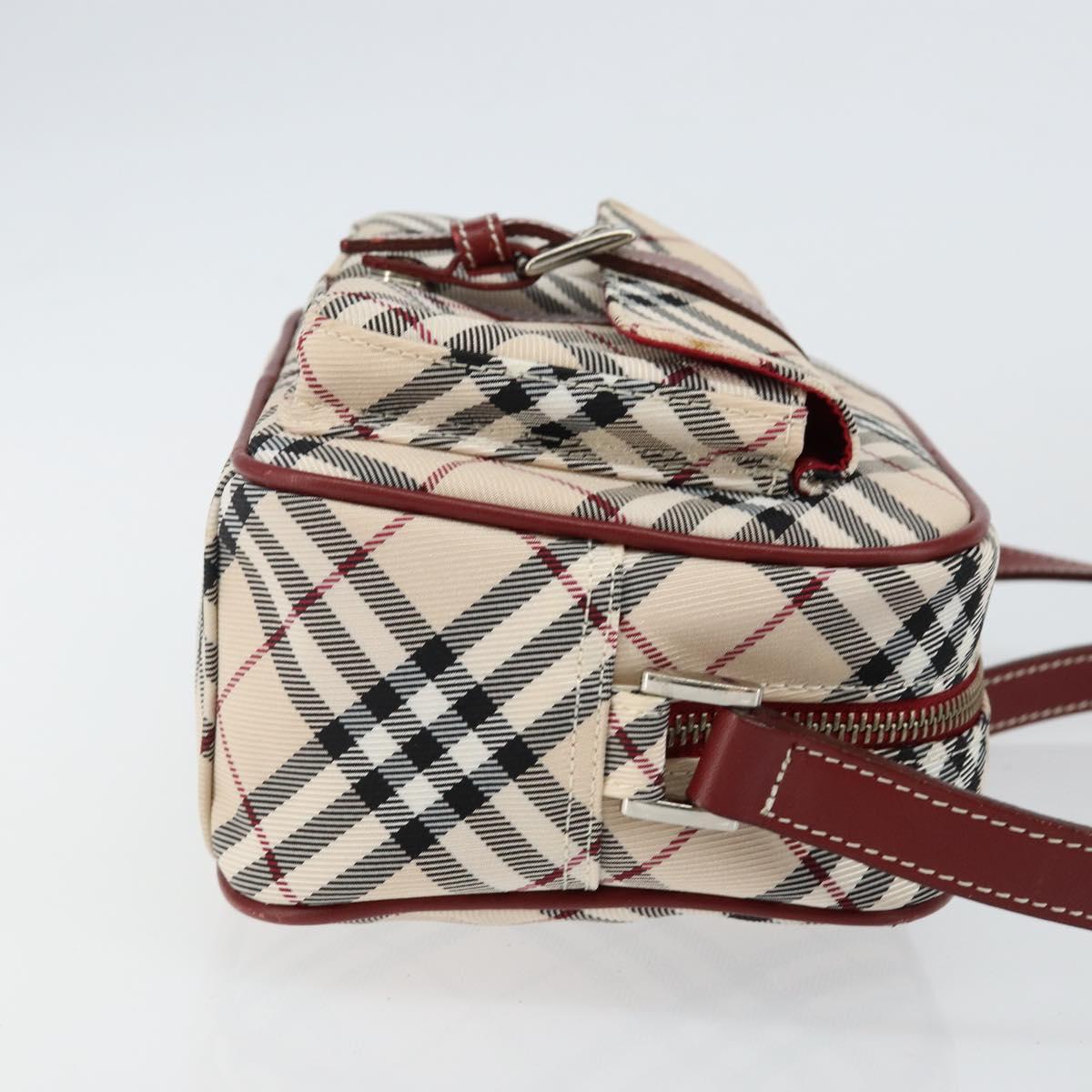 BURBERRY Nova Check Blue Label Shoulder Bag Canvas Beige Silver Auth bs29446