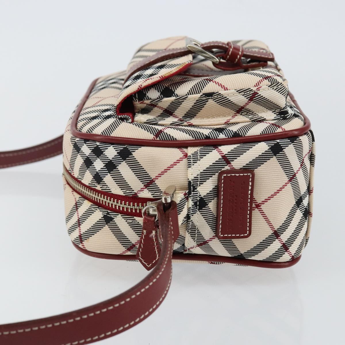 BURBERRY Nova Check Blue Label Shoulder Bag Canvas Beige Silver Auth bs29446