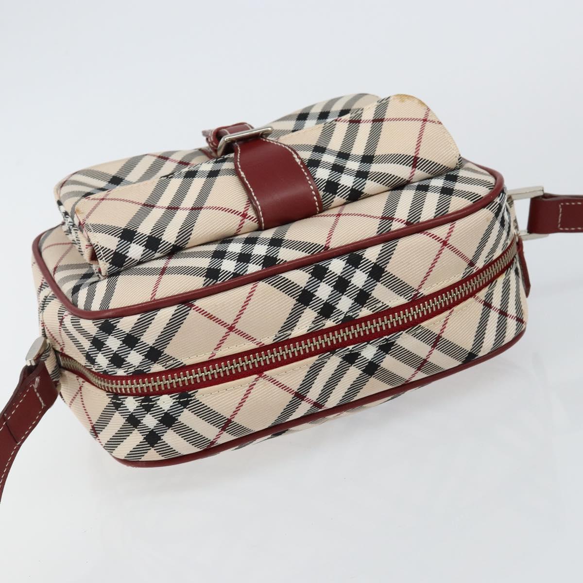 BURBERRY Nova Check Blue Label Shoulder Bag Canvas Beige Silver Auth bs29446