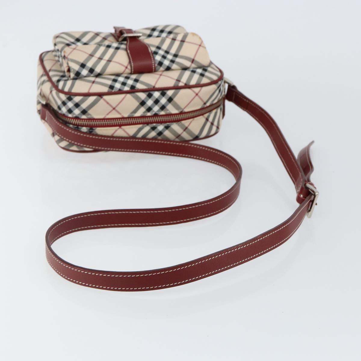 BURBERRY Nova Check Blue Label Shoulder Bag Canvas Beige Silver Auth bs29446