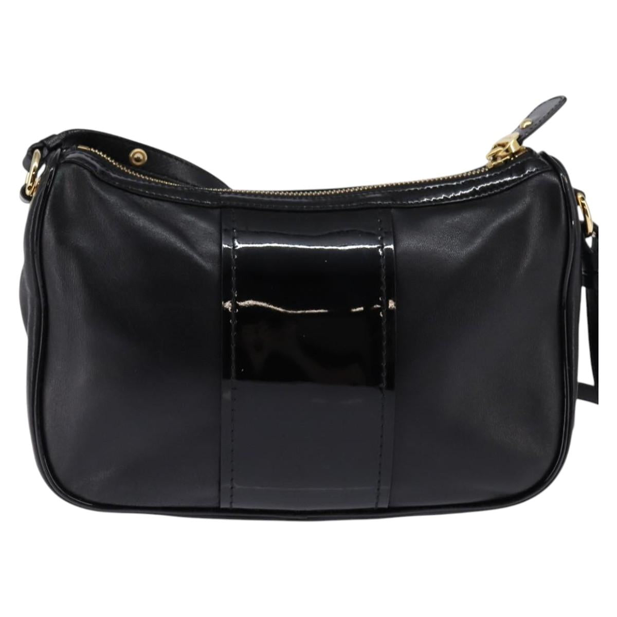 Salvatore Ferragamo Vala Shoulder Bag Leather Black Gold Auth bs29448