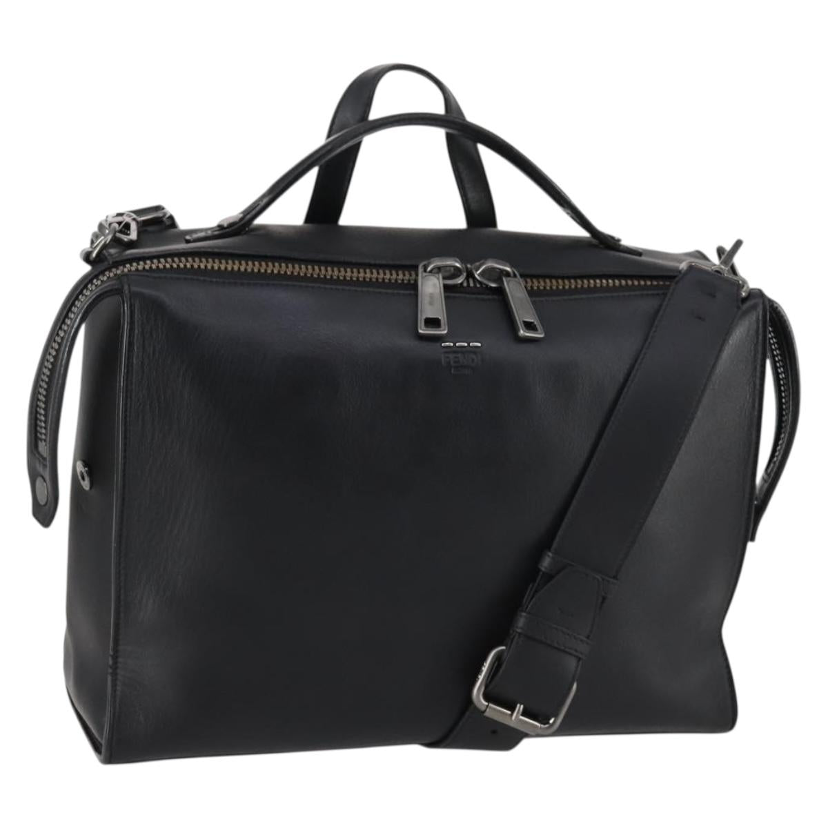 FENDI Hand Bag Leather 2way Black Auth bs29449