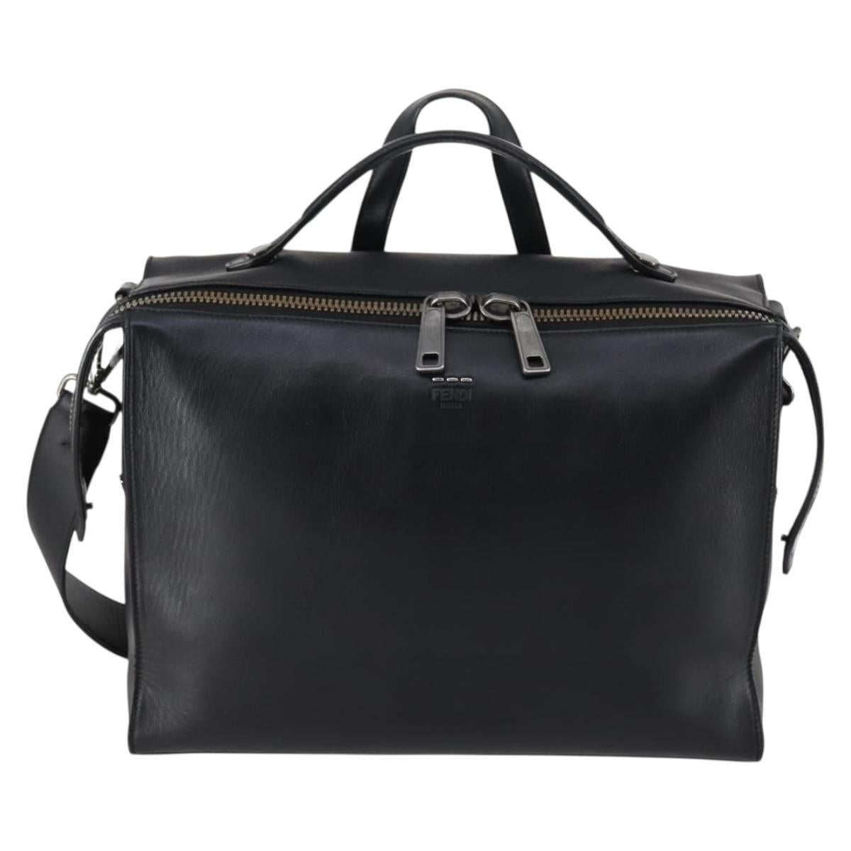 FENDI Hand Bag Leather 2way Black Auth bs29449