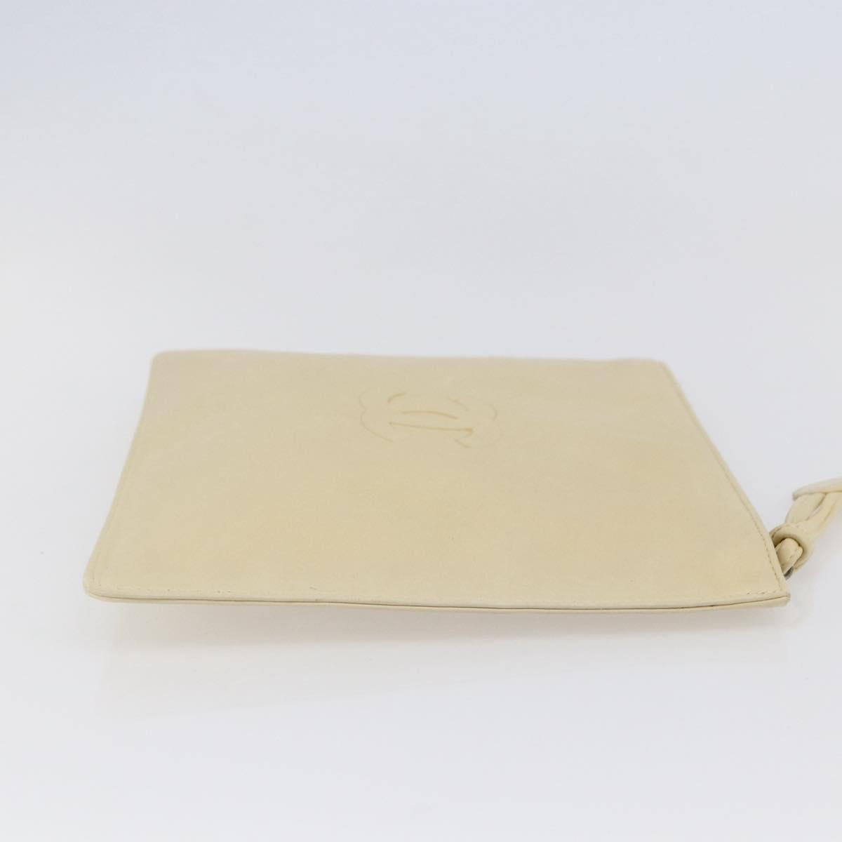 CHANEL camellia Pouch Lamb Skin Beige CC Auth bs29452