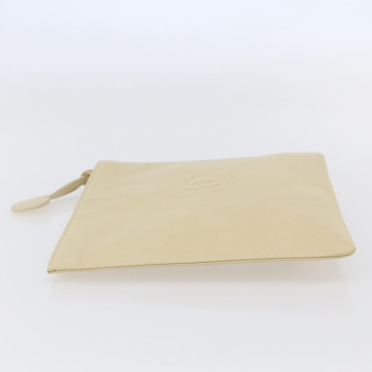 CHANEL camellia Pouch Lamb Skin Beige CC Auth bs29452