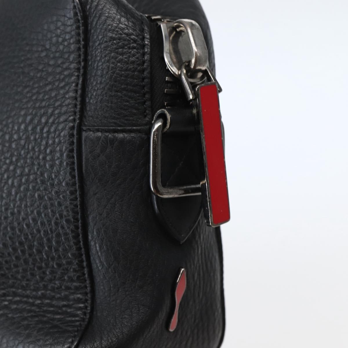 Christian Louboutin Clutch Bag Leather Black Silver Auth bs29456