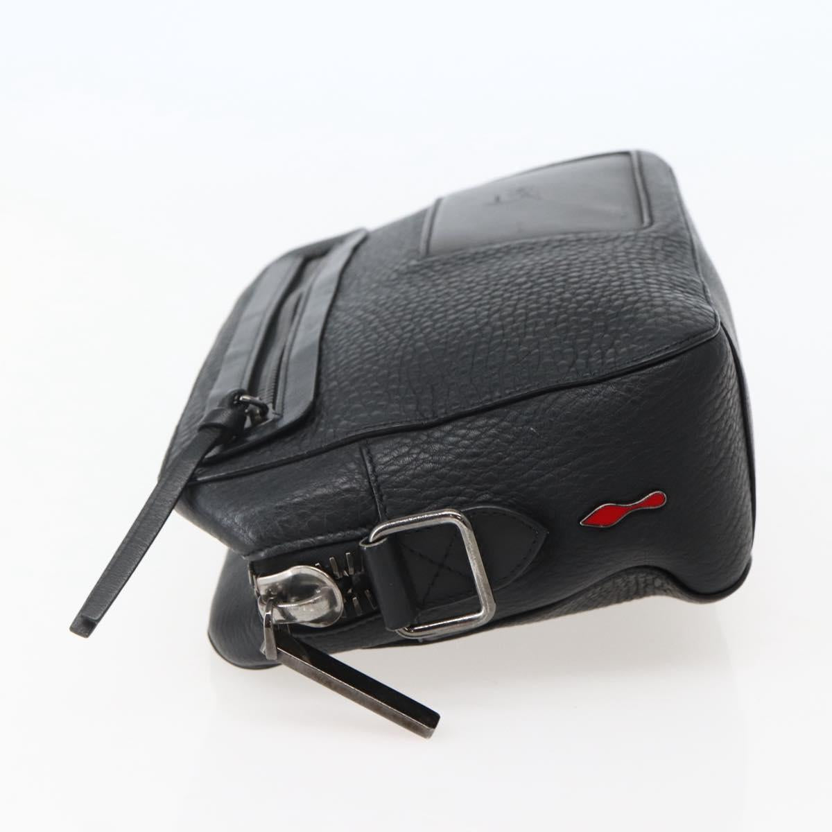 Christian Louboutin Clutch Bag Leather Black Silver Auth bs29456