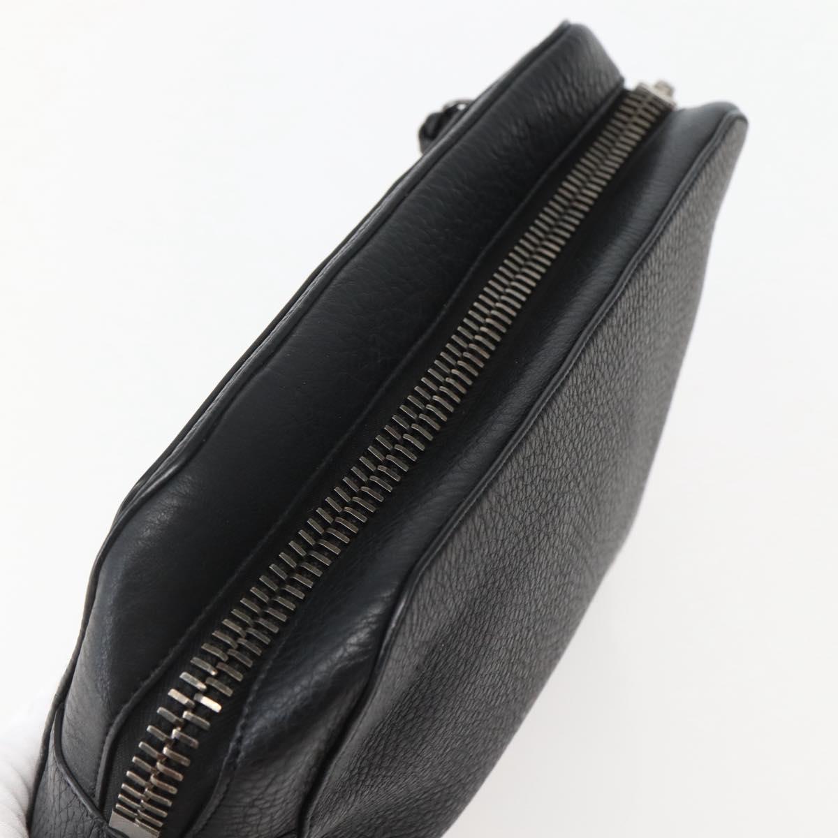 Christian Louboutin Clutch Bag Leather Black Silver Auth bs29456