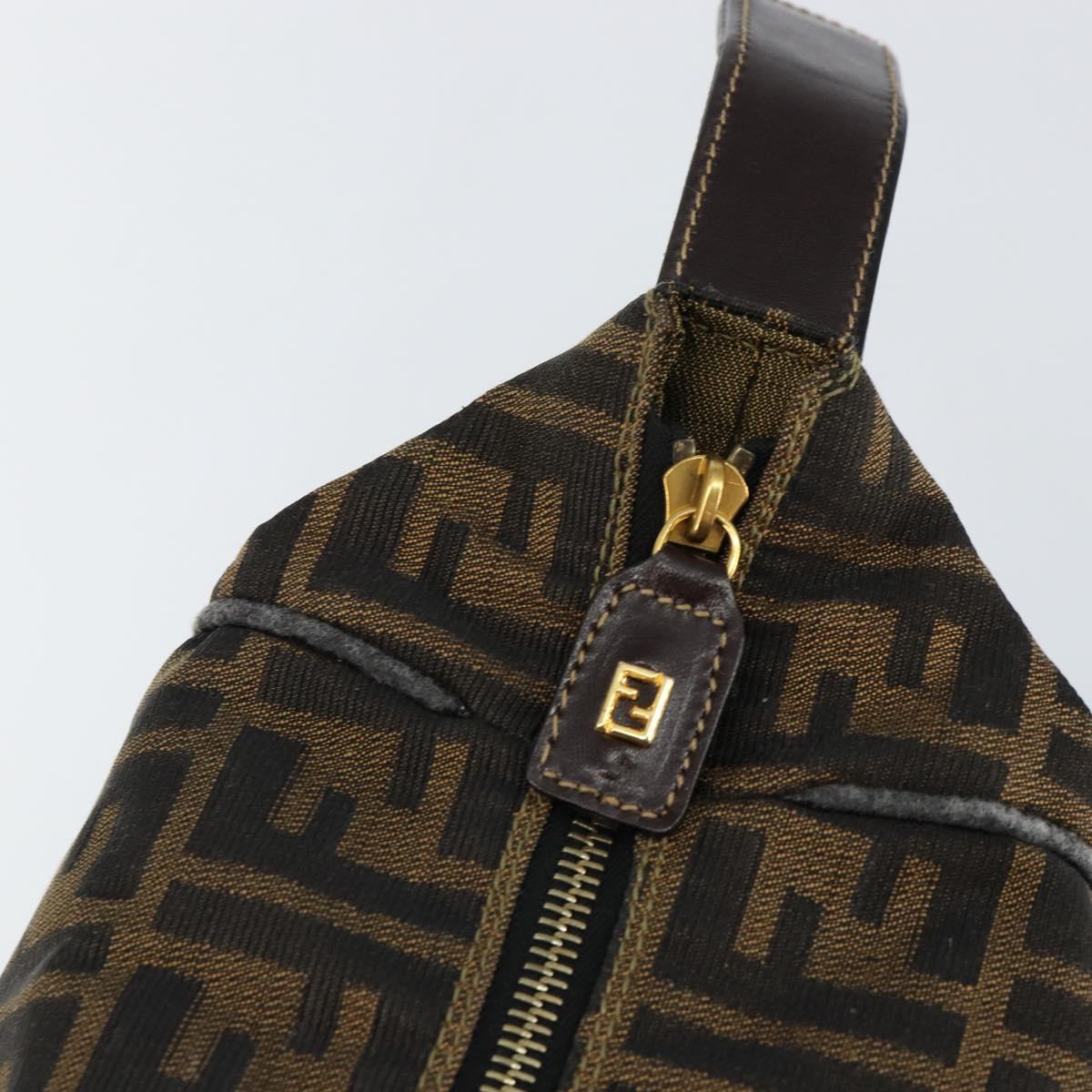 FENDI Zucca Canvas Vanity Hand Bag Black Brown Auth bs29458