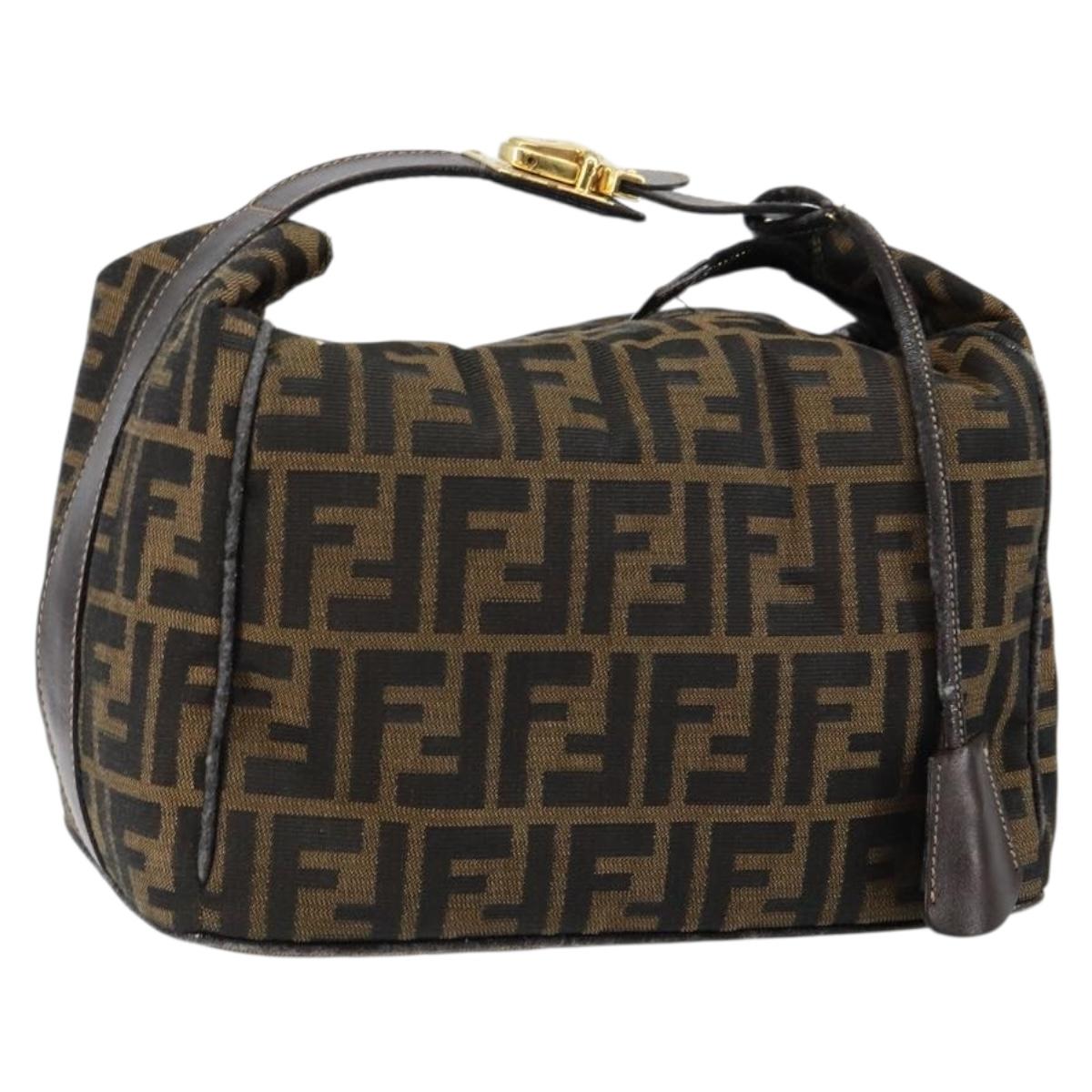 FENDI Zucca Canvas Vanity Hand Bag Black Brown Auth bs29458