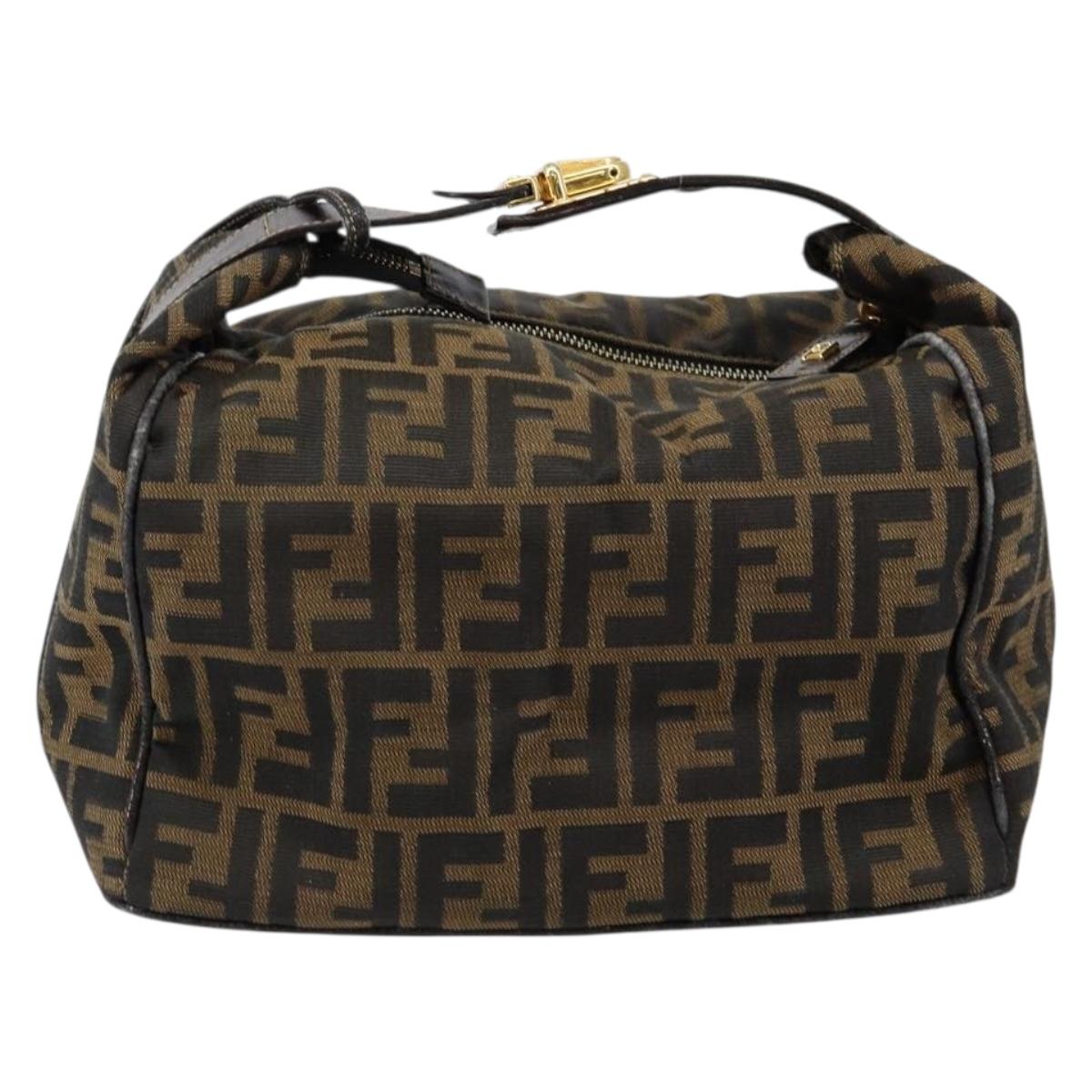 FENDI Zucca Canvas Vanity Hand Bag Black Brown Auth bs29458