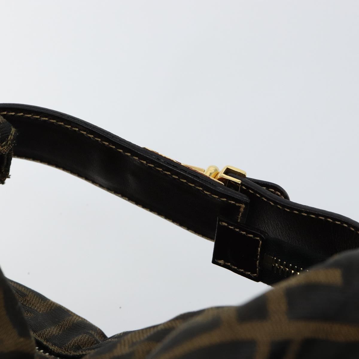 FENDI Zucca Canvas Vanity Hand Bag Black Brown Auth bs29458