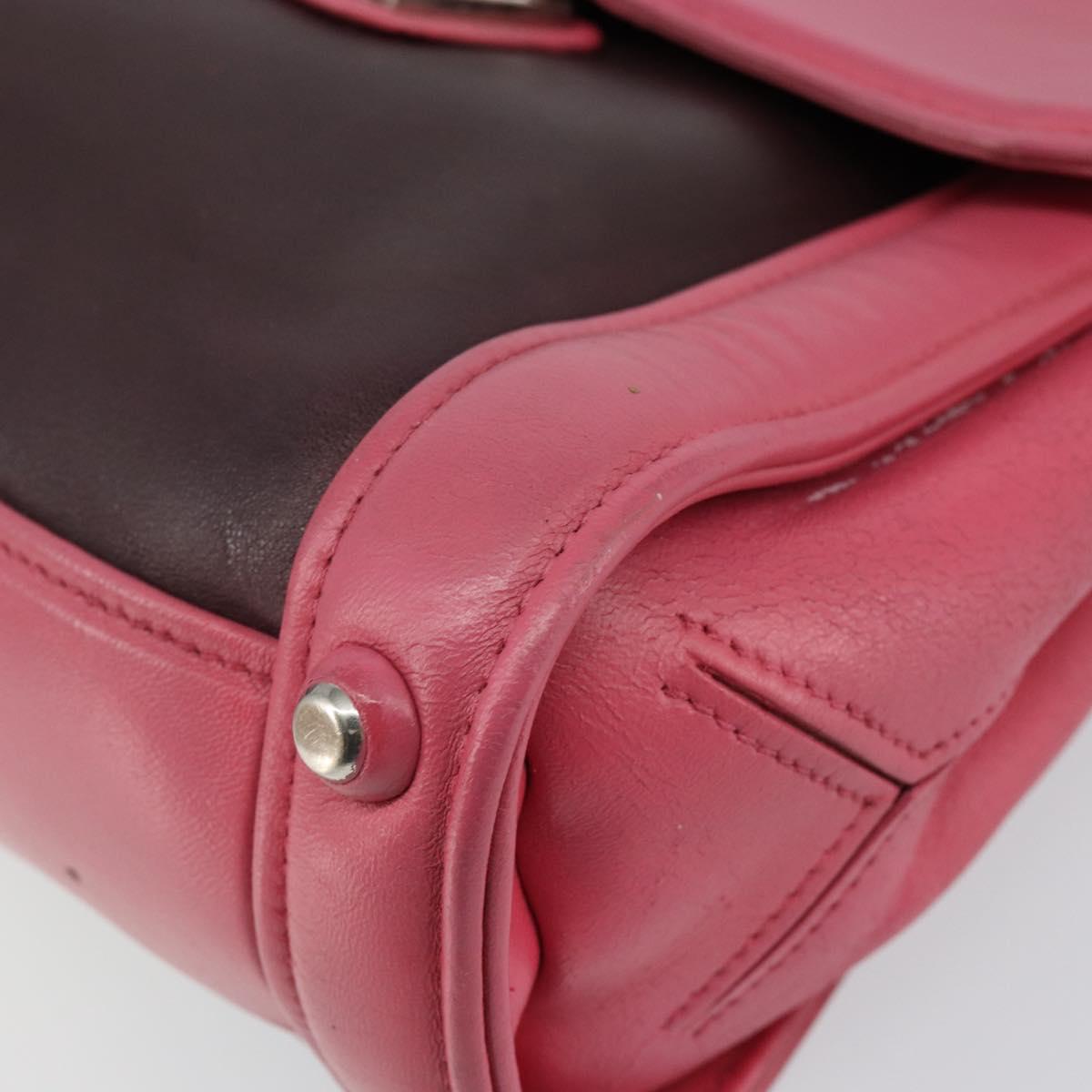 Miu Miu Hand Bag Leather 2way Pink Brown Silver Auth bs29468