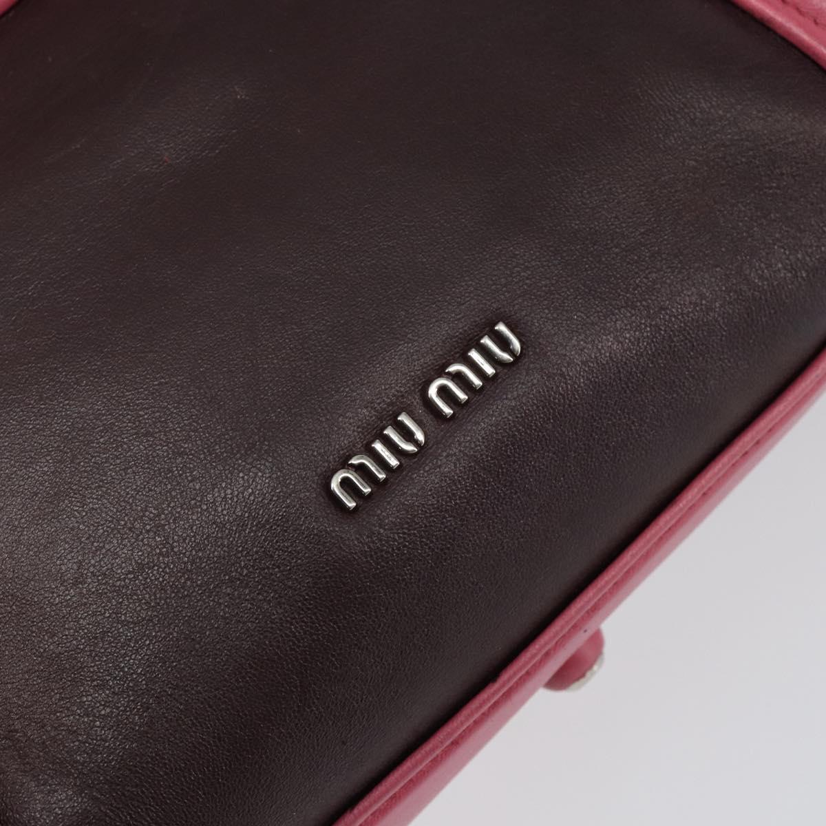 Miu Miu Hand Bag Leather 2way Pink Brown Silver Auth bs29468