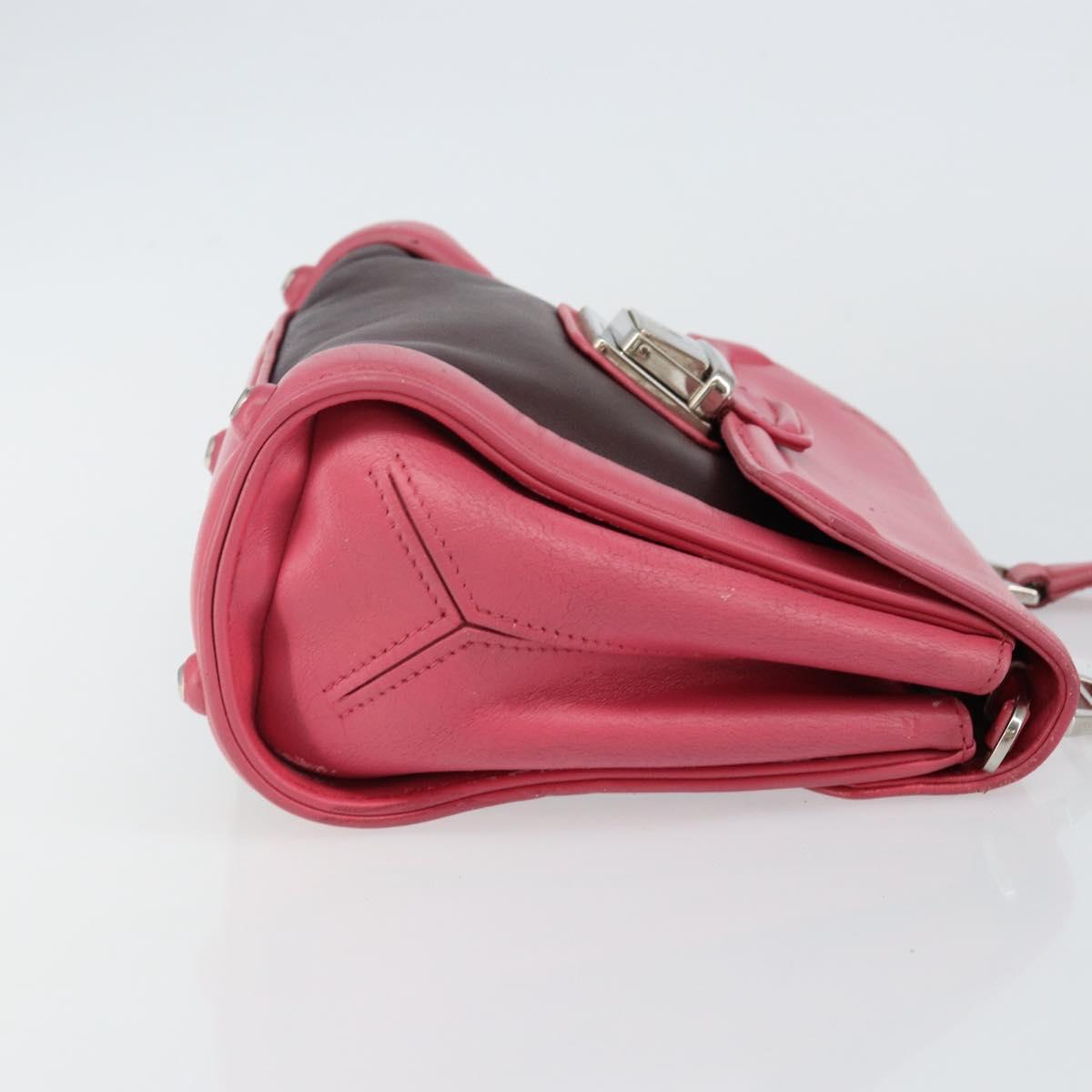 Miu Miu Hand Bag Leather 2way Pink Brown Silver Auth bs29468