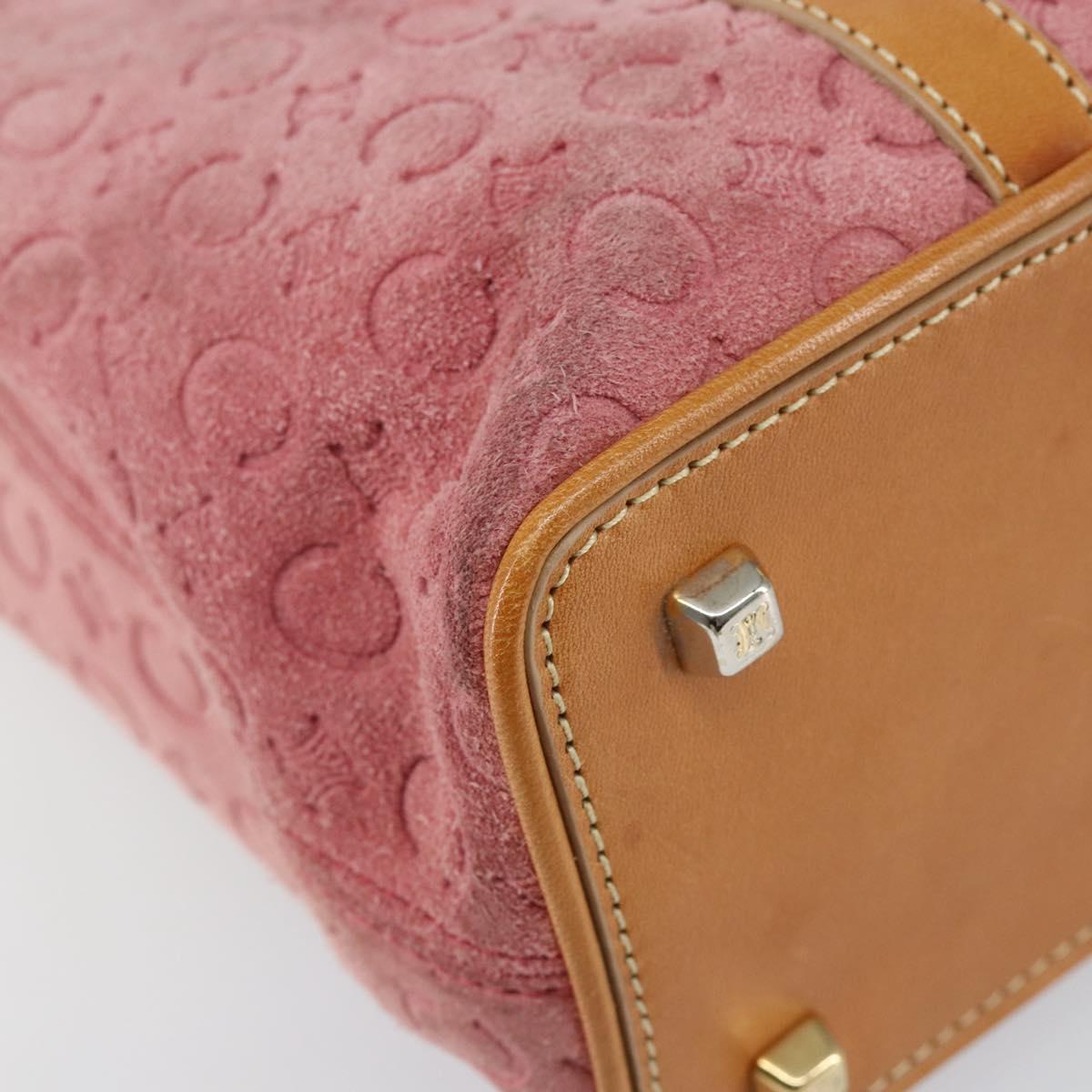 CELINE C Macadam Canvas Hand Bag Suede Pink Gold Auth bs29469