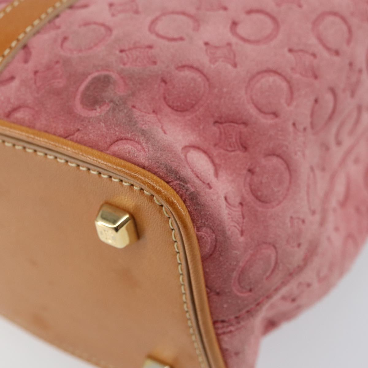 CELINE C Macadam Canvas Hand Bag Suede Pink Gold Auth bs29469
