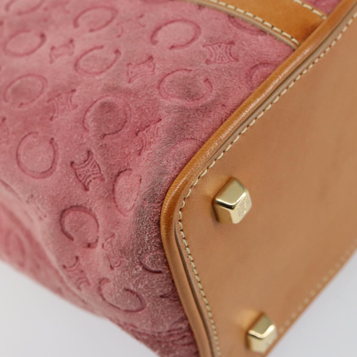 CELINE C Macadam Canvas Hand Bag Suede Pink Gold Auth bs29469