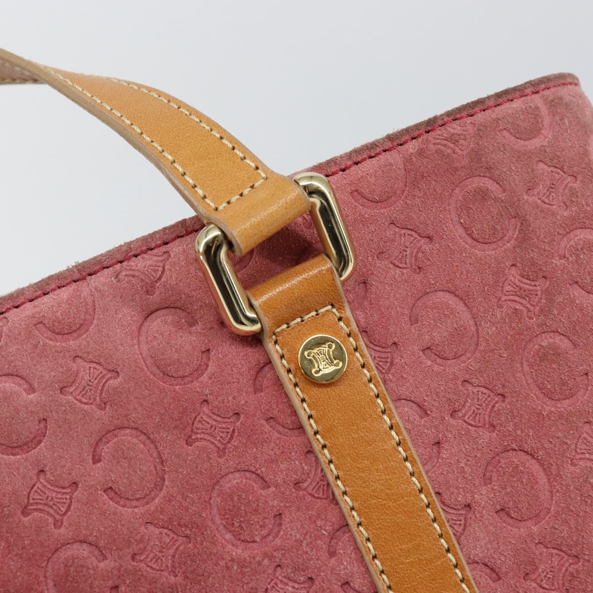 CELINE C Macadam Canvas Hand Bag Suede Pink Gold Auth bs29469