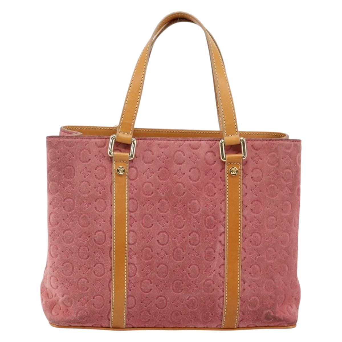 CELINE C Macadam Canvas Hand Bag Suede Pink Gold Auth bs29469