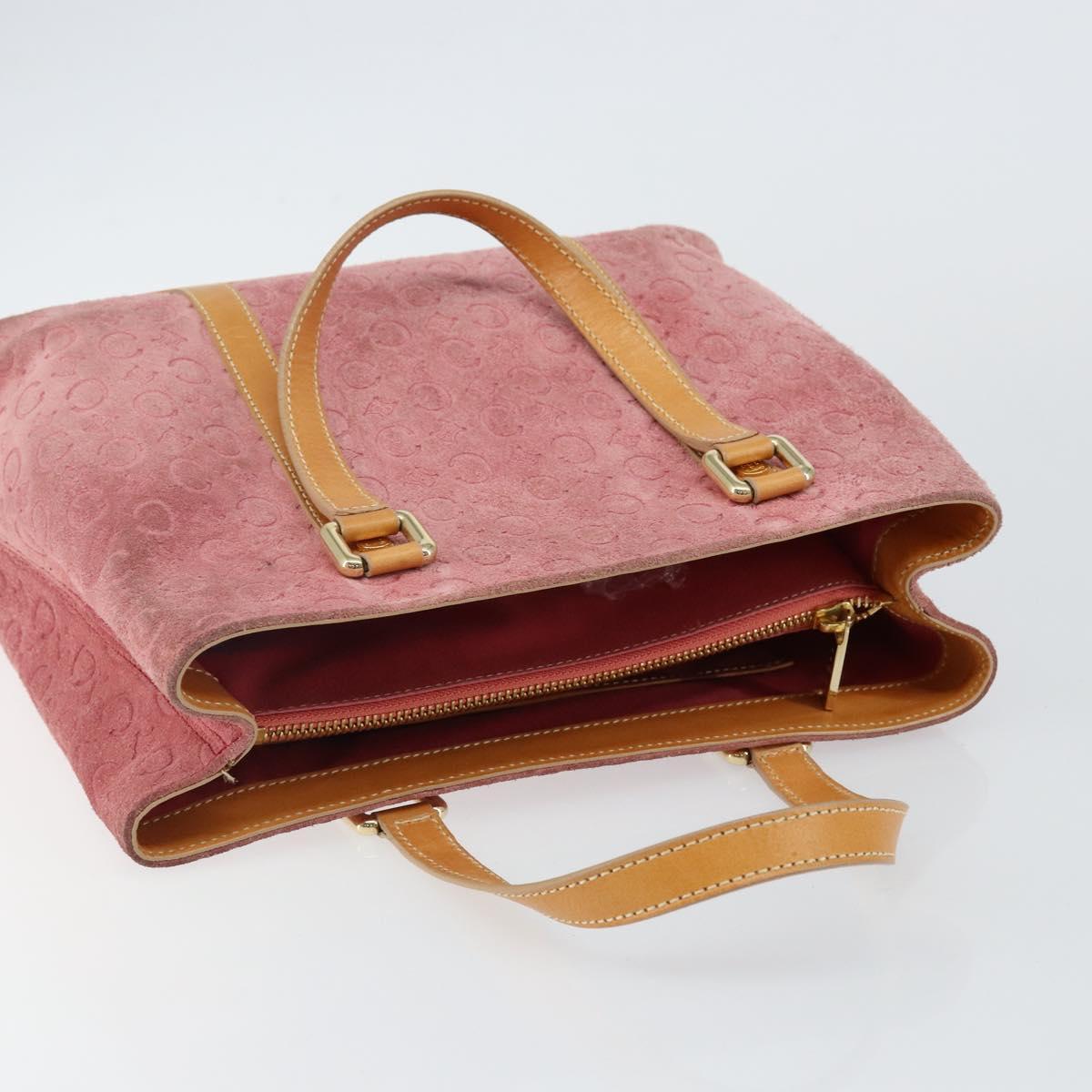 CELINE C Macadam Canvas Hand Bag Suede Pink Gold Auth bs29469