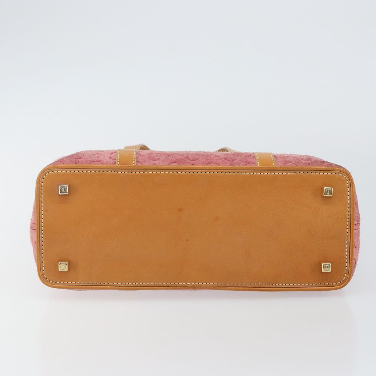 CELINE C Macadam Canvas Hand Bag Suede Pink Gold Auth bs29469