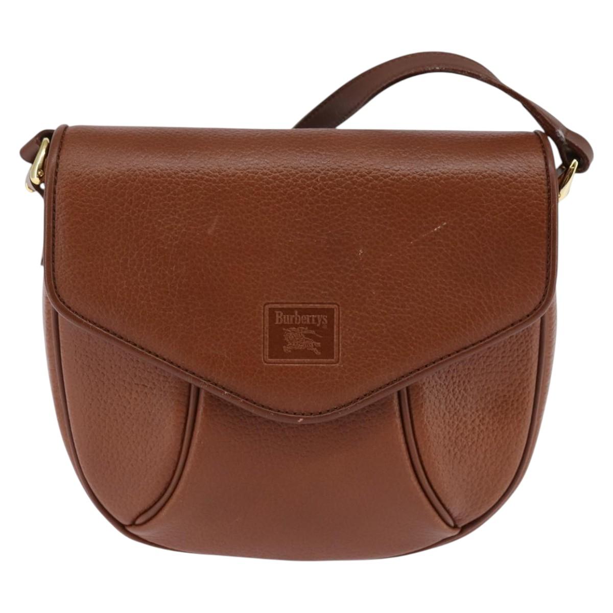 Burberrys Shoulder Bag Leather Brown Gold Auth bs29470