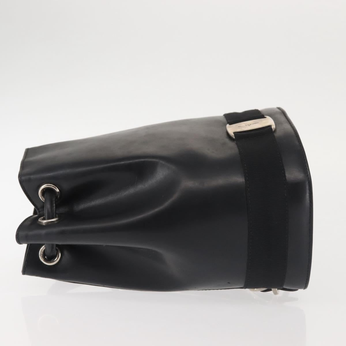 Salvatore Ferragamo Vala Backpack Leather Black Silver Auth bs29472