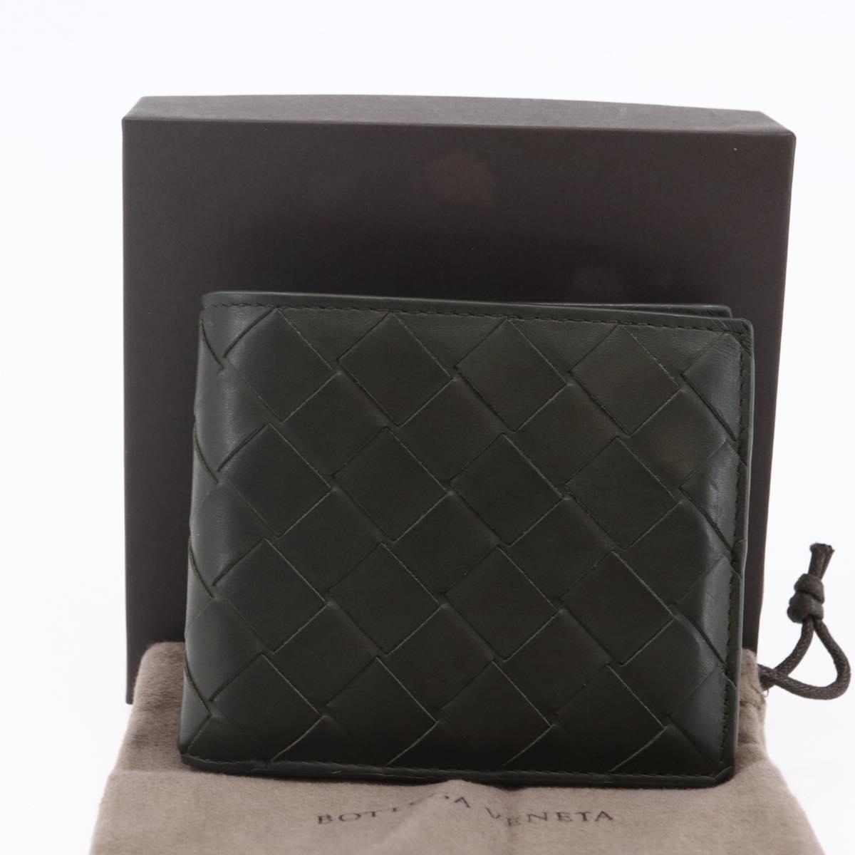 BOTTEGA VENETA MAXI INTRECCIATO Bifold Wallet Leather Khaki Auth bs29473