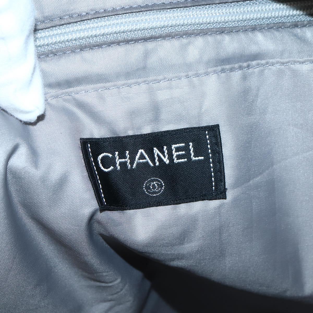 CHANEL Tote Bag Nylon Gray Silver CC Auth bs29478