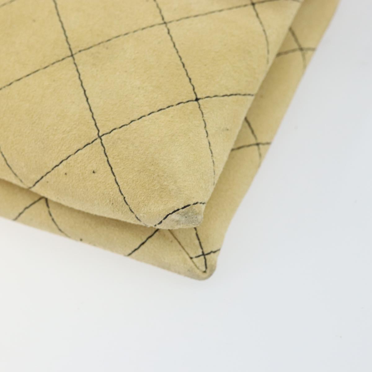 CHANEL Matelasse Chain Shoulder Bag Suede Beige gold CC Auth bs29483