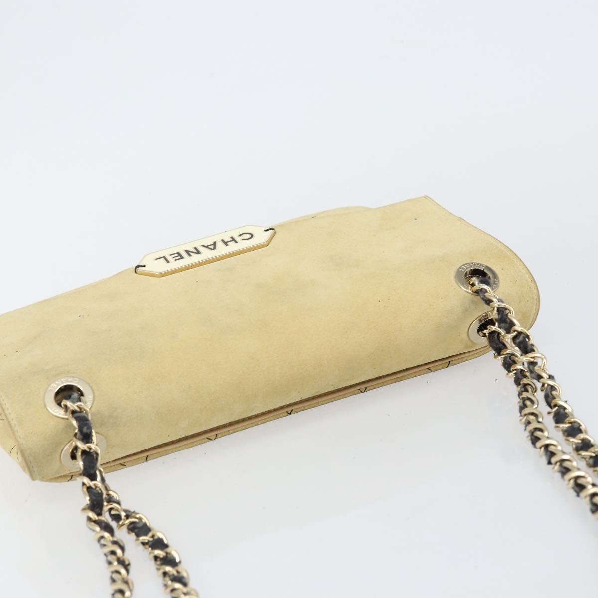 CHANEL Matelasse Chain Shoulder Bag Suede Beige gold CC Auth bs29483