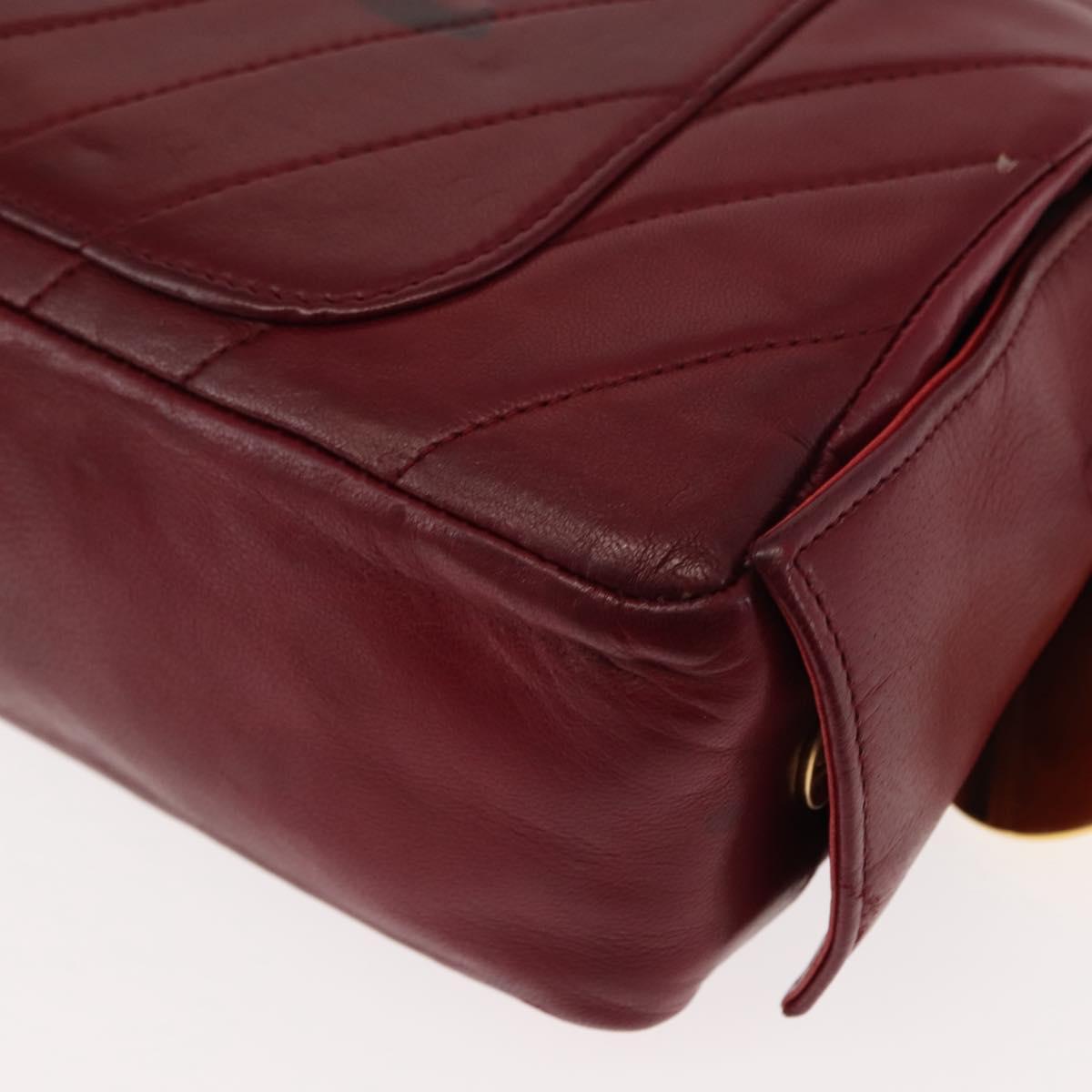 BALLY V Stitch Chain Hand Bag Lamb Skin Bordeaux Gold Auth bs29487