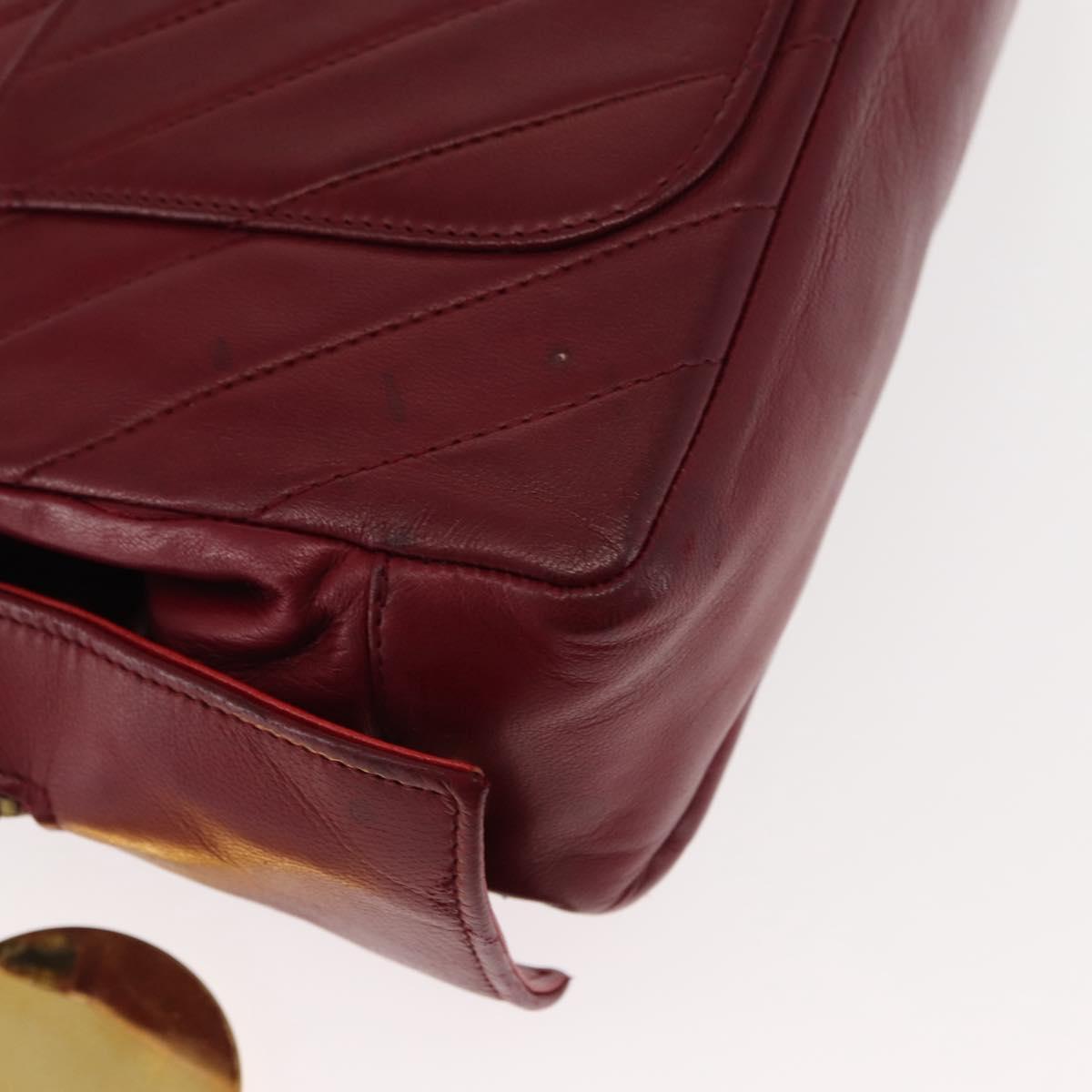 BALLY V Stitch Chain Hand Bag Lamb Skin Bordeaux Gold Auth bs29487
