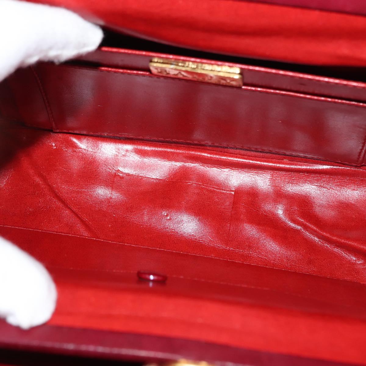 BALLY V Stitch Chain Hand Bag Lamb Skin Bordeaux Gold Auth bs29487