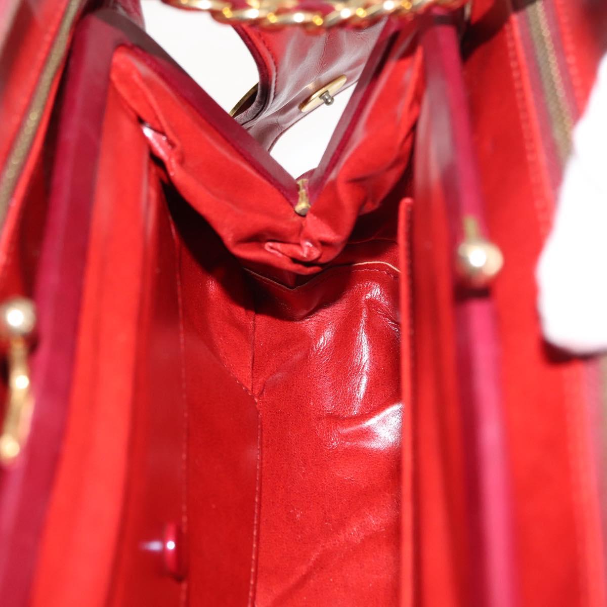 BALLY V Stitch Chain Hand Bag Lamb Skin Bordeaux Gold Auth bs29487